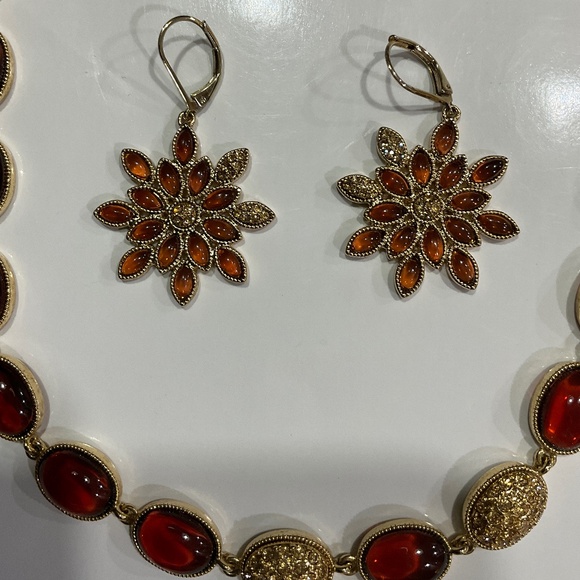 Topaz/Citrine Oval Gem Necklace Earrings  Set.  Vintage 1980’s  Unbranded - Picture 2 of 10